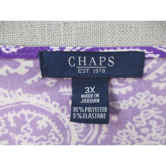 Chaps Womens 3X Purple & White Paisley V-Neck Short Sleeve Polyester Blend Top - Picture 3 of 7